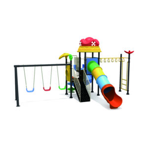 aire de jeux extérieure avec balançoires et toboggan tunnel – crown combo gym