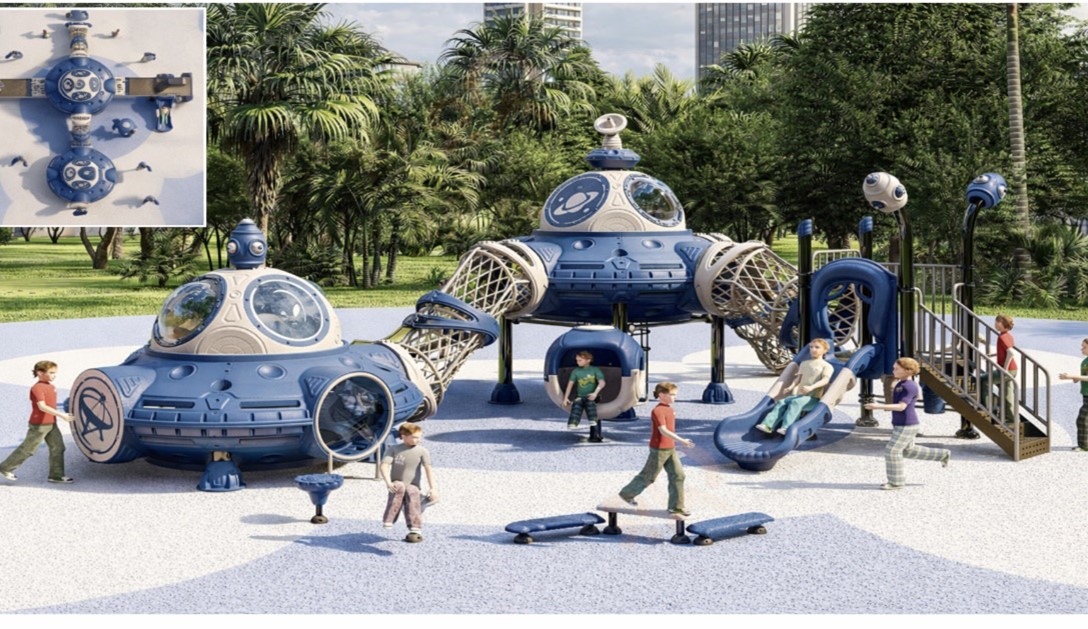 Structure de jeux extérieure pour enfants – Thème Espace et Cosmos