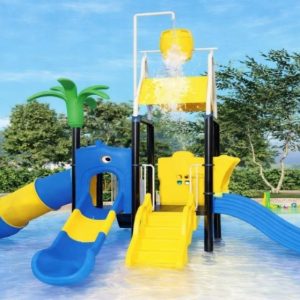 Mini parc aquatique prix Maroc structure avec toboggan éléphant bleu et palmier EPA-00027 Univers Jouet