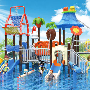 Toboggan aquatique professionnel Maroc structure avec fleurs tropicales et seau d'eau EPA-00022 Univers Jouet