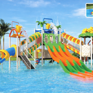 Matériel de parc aquatique Maroc structure avec toboggans ondulés vert et orange EPA-00026 Univers Jouet