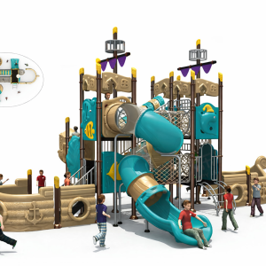 aire de jeux extérieure pour enfants Maroc UNS-00187 structure thème pirate avec toboggans