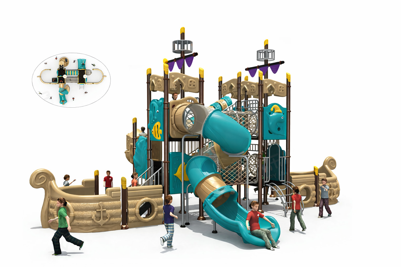 aire de jeux extérieure pour enfants Maroc UNS-00187 structure thème pirate avec toboggans