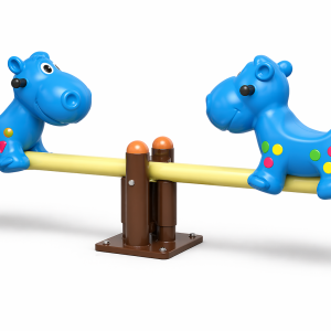 Aire de jeux extérieure Maroc bascule biplace thématique avec deux hippopotames bleus et taches colorées JR-215 Univers Jouet
