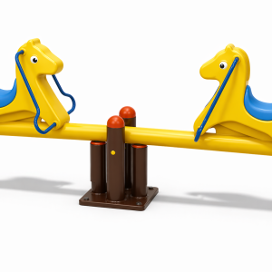Fournisseur jeux de jardin Maroc bascule biplace avec deux poneys jaunes et poutre jaune JR-217 Univers Jouet