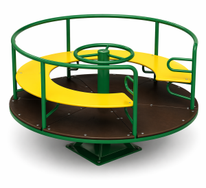 Mobilier de jeux extérieur Maroc tourniquet rotatif avec banc circulaire jaune et barrières vertes JR-236 Univers Jouet