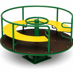 Mobilier de jeux extérieur Maroc tourniquet rotatif avec banc circulaire jaune et barrières vertes JR-236 Univers Jouet