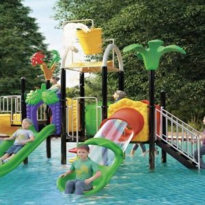 Toboggan piscine enfant Maroc structure compacte avec palmier et seau d'eau jaune EPA-00028 Univers Jouet