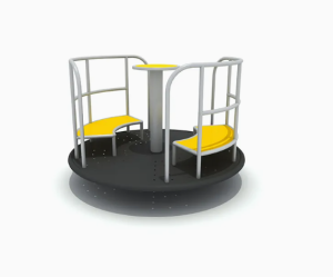 Mobilier de parc extérieur Maroc tourniquet rotatif avec deux sièges jaunes table centrale et arceaux blancs JR-239 Univers Jouet