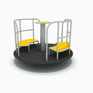 Mobilier de parc extérieur Maroc tourniquet rotatif avec deux sièges jaunes table centrale et arceaux blancs JR-239 Univers Jouet